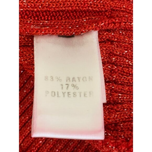 Retro St. John Womens Red Metallic Rib Knit V-Neck Sweater S GUC 7529 3/4 Slv - Picture 7 of 9